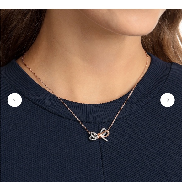 Swarovski Lifelong Rose Gold and Silver Pavé Crystal Bow Necklace - Picture 2 of 7